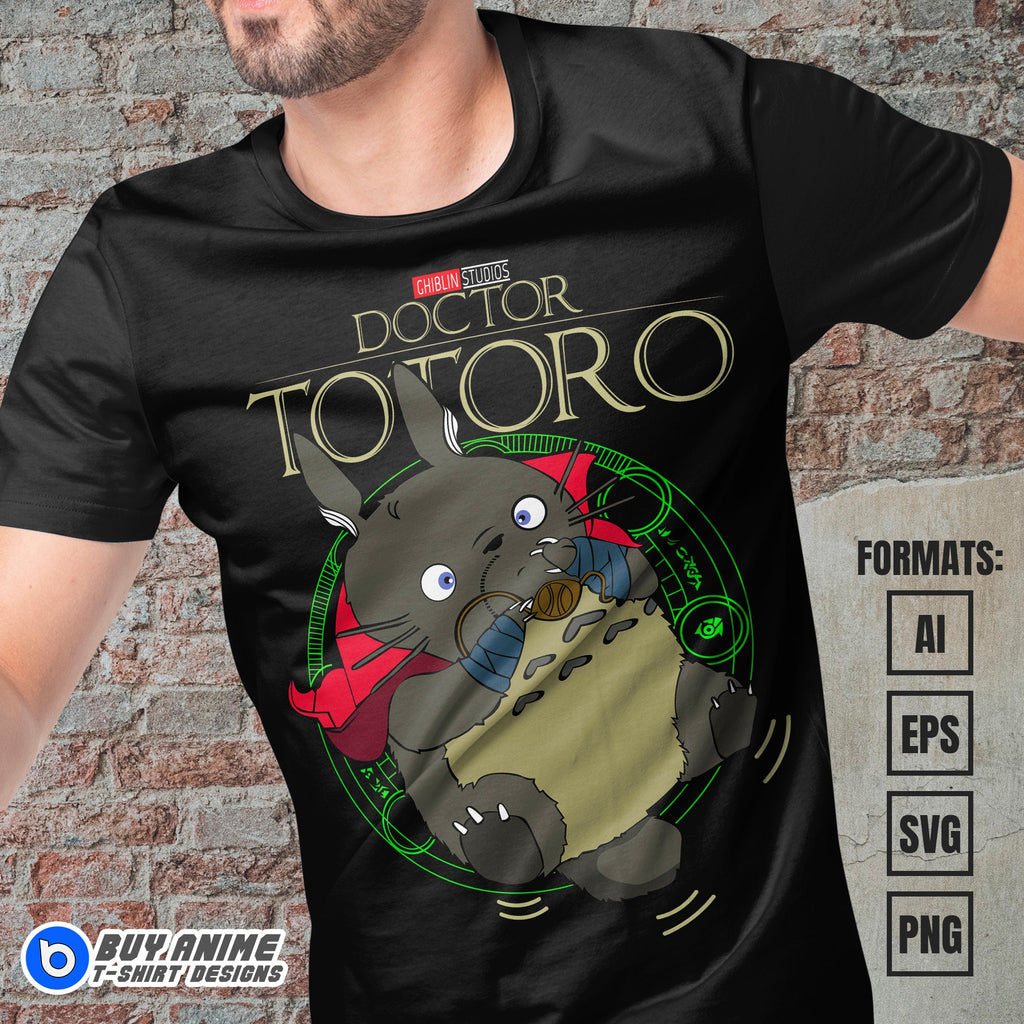 Premium My Neighbor Totoro x Dr Strange Anime Vector T-shirt Design Template