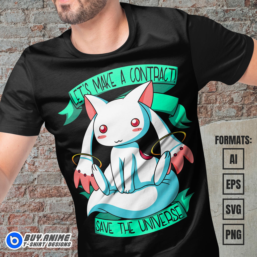 Premium Kyubey The Puella Magi Anime Vector T-shirt Design Template