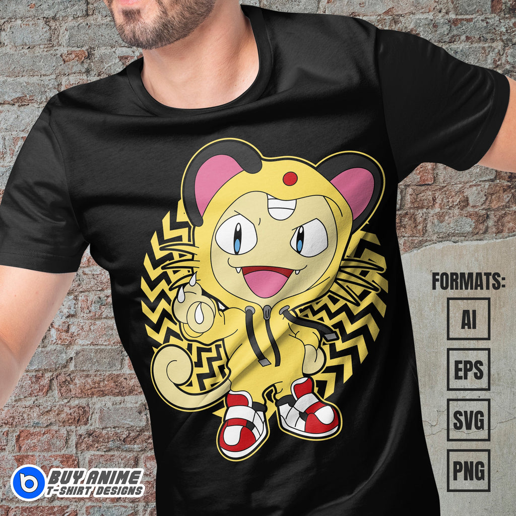 Premium Meowth Pokemon Anime Vector T-shirt Design Template