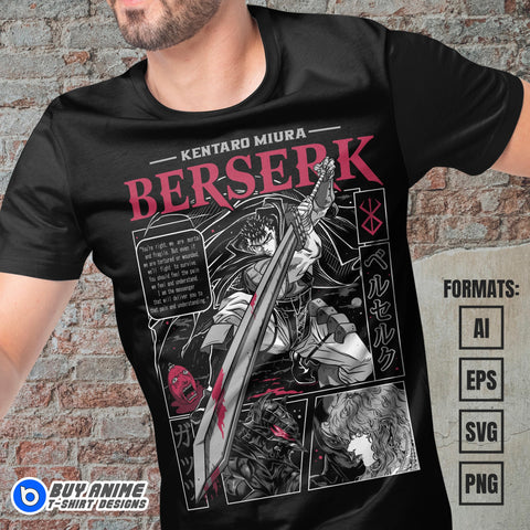 Premium Berserk Anime Vector T-shirt Design Template #12