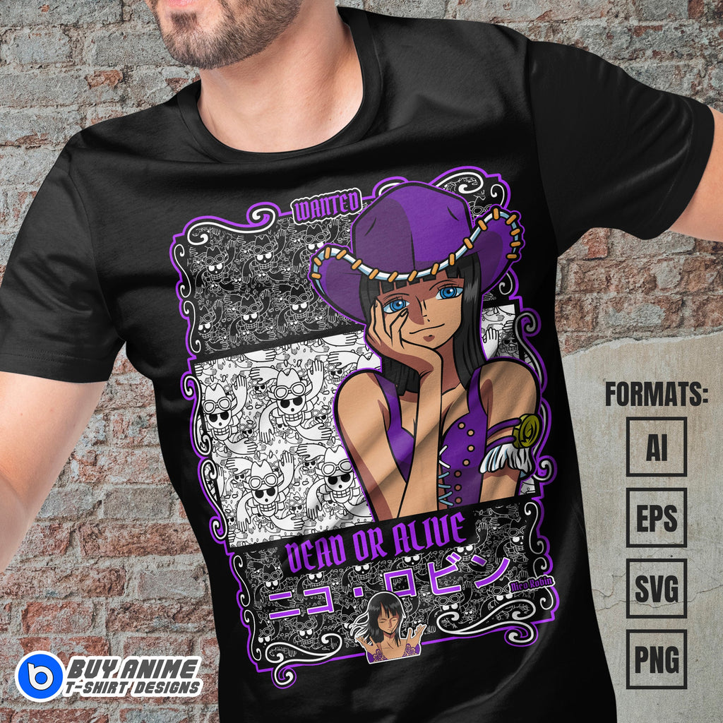 Premium Nico Robin One Piece Anime Vector T-shirt Design Template #4