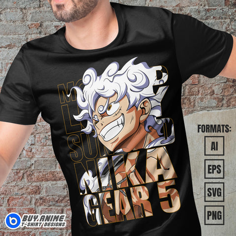 Premium Luffy Gear 5 One Piece Anime Vector T-shirt Design Template #8