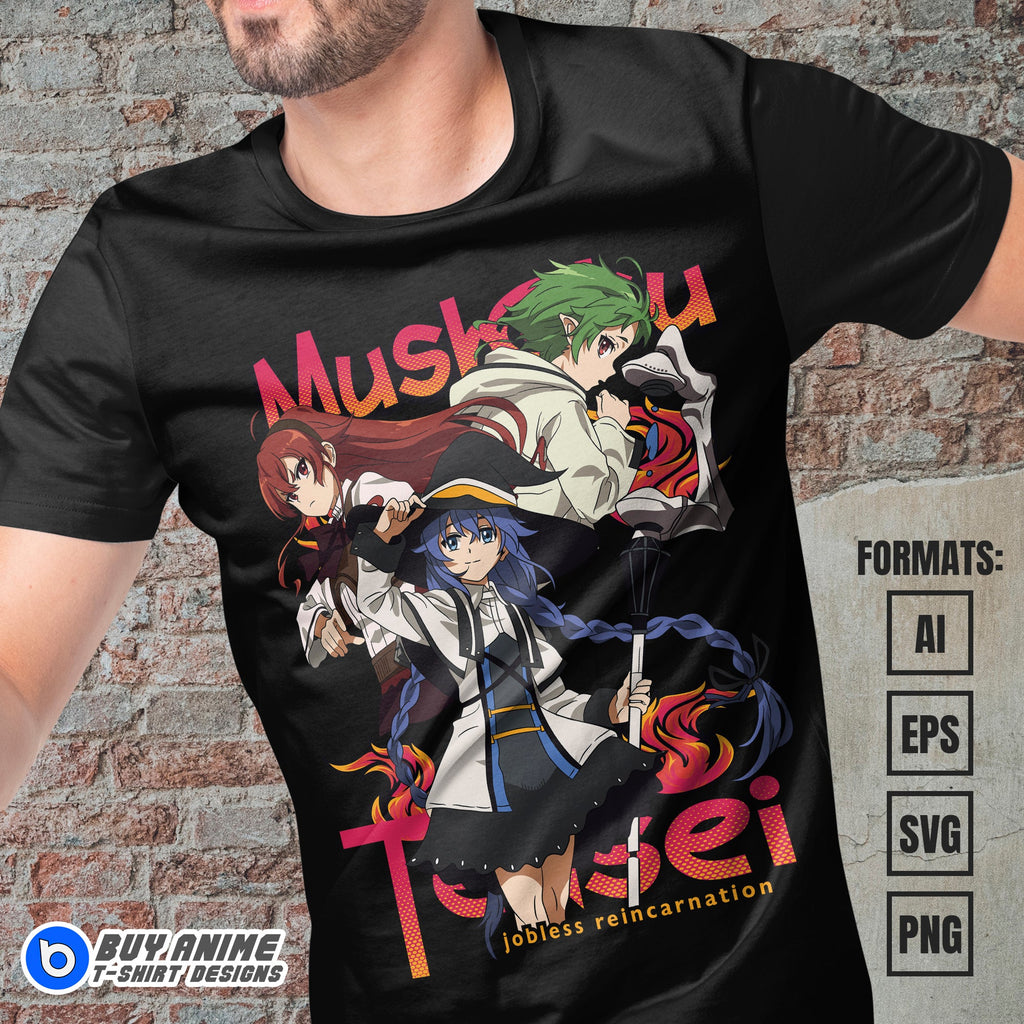 Premium Mushoku Tensei Jobless Reincarnation Anime Vector T-shirt Design Template