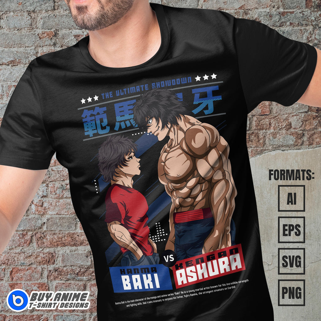 Premium Baki Hanma x Kengan Ashura Anime Vector T-shirt Design Template