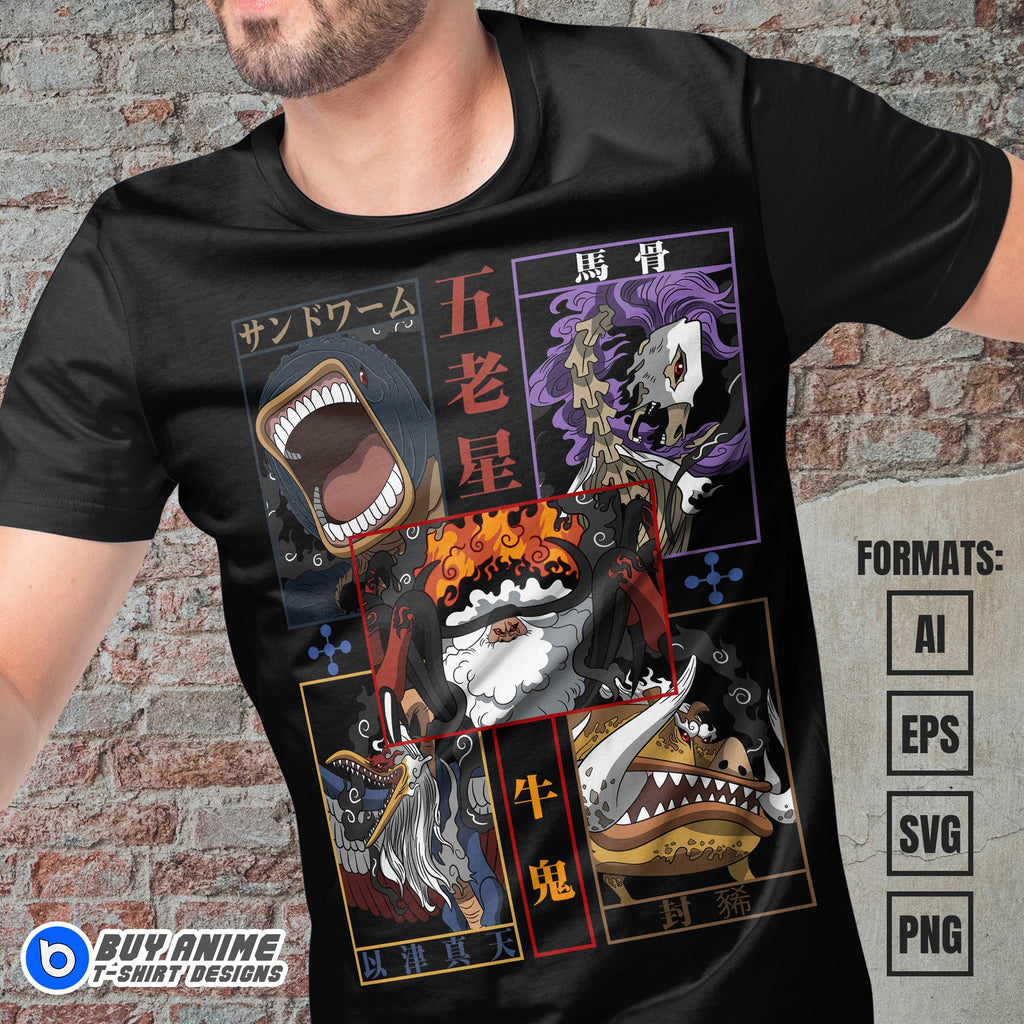 Premium Gorosei One Piece Anime Vector T-shirt Design Template