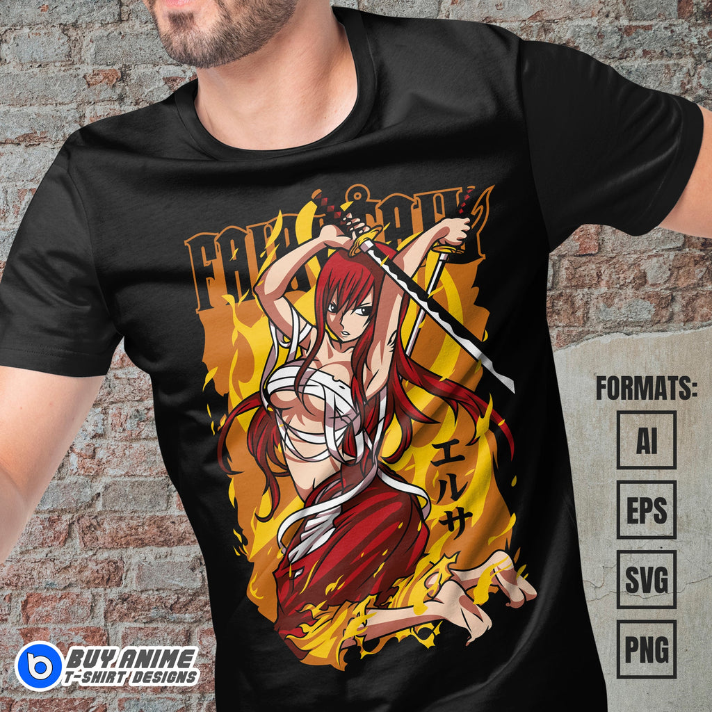 Premium Erza Scarlet Fairy Tail Anime Vector T-shirt Design Template #2