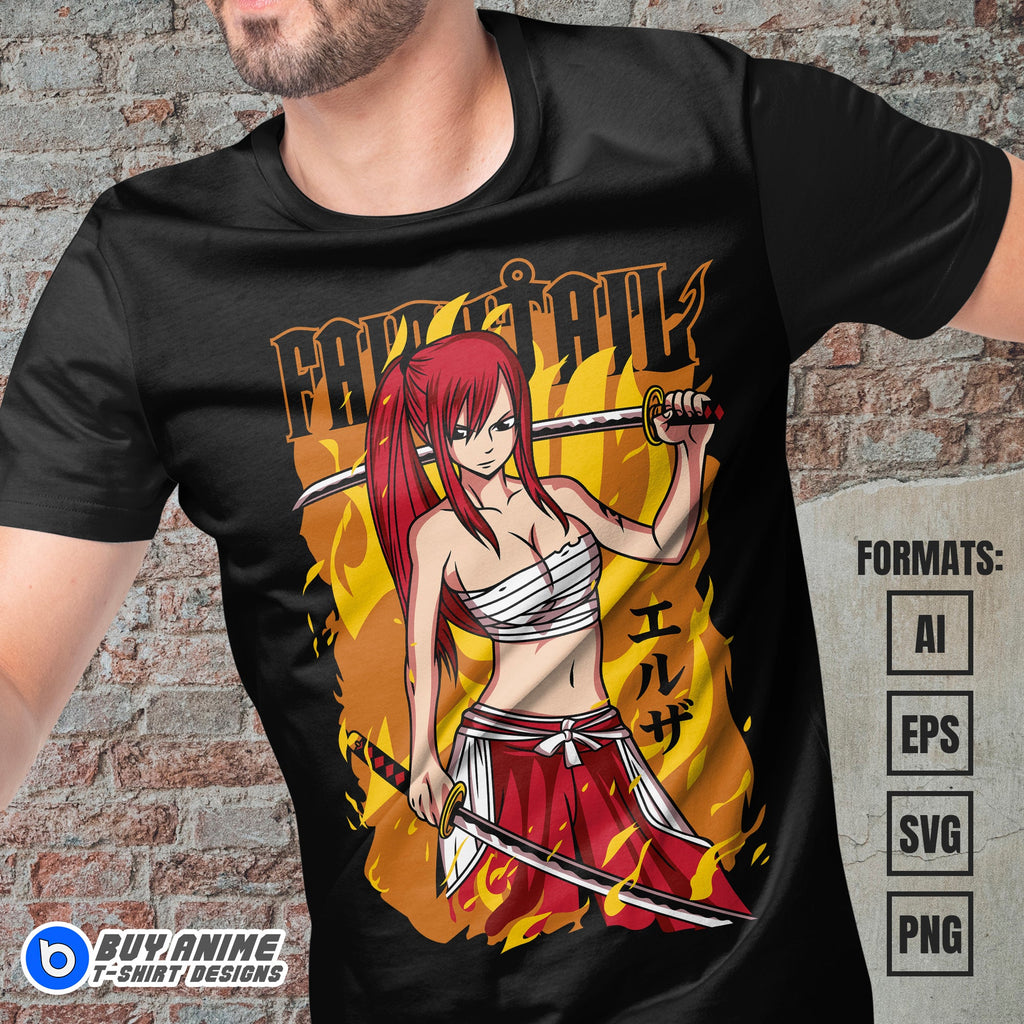 Premium Erza Scarlet Fairy Tail Anime Vector T-shirt Design Template #3