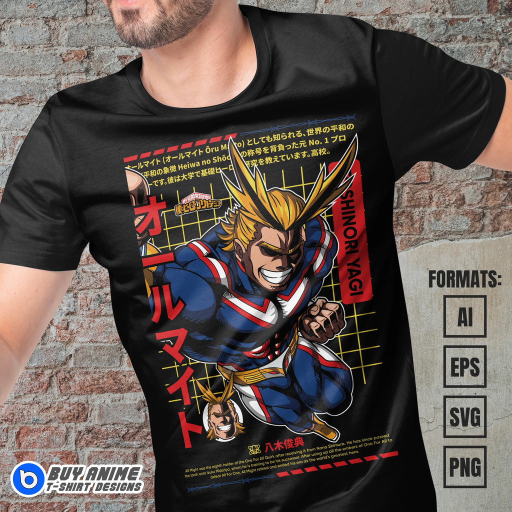 Premium All Might My Hero Academia Anime Vector T-shirt Design Template #7