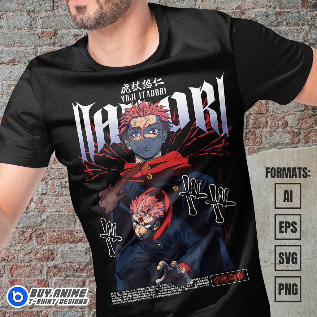 Premium Yuji Itadori Jujutsu Kaisen Anime Vector T-shirt Design Template