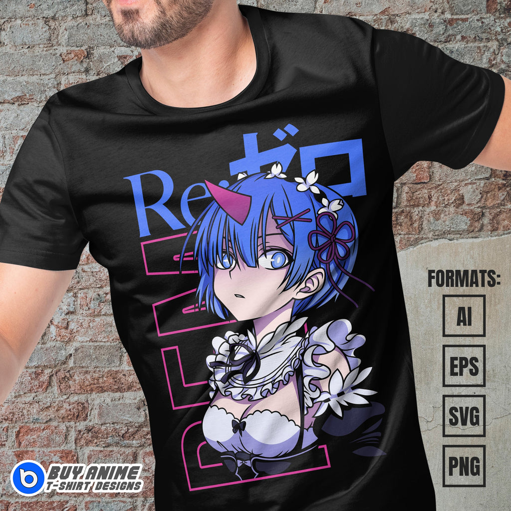 Premium Rem Re Zero Anime Vector T-shirt Design Template #4