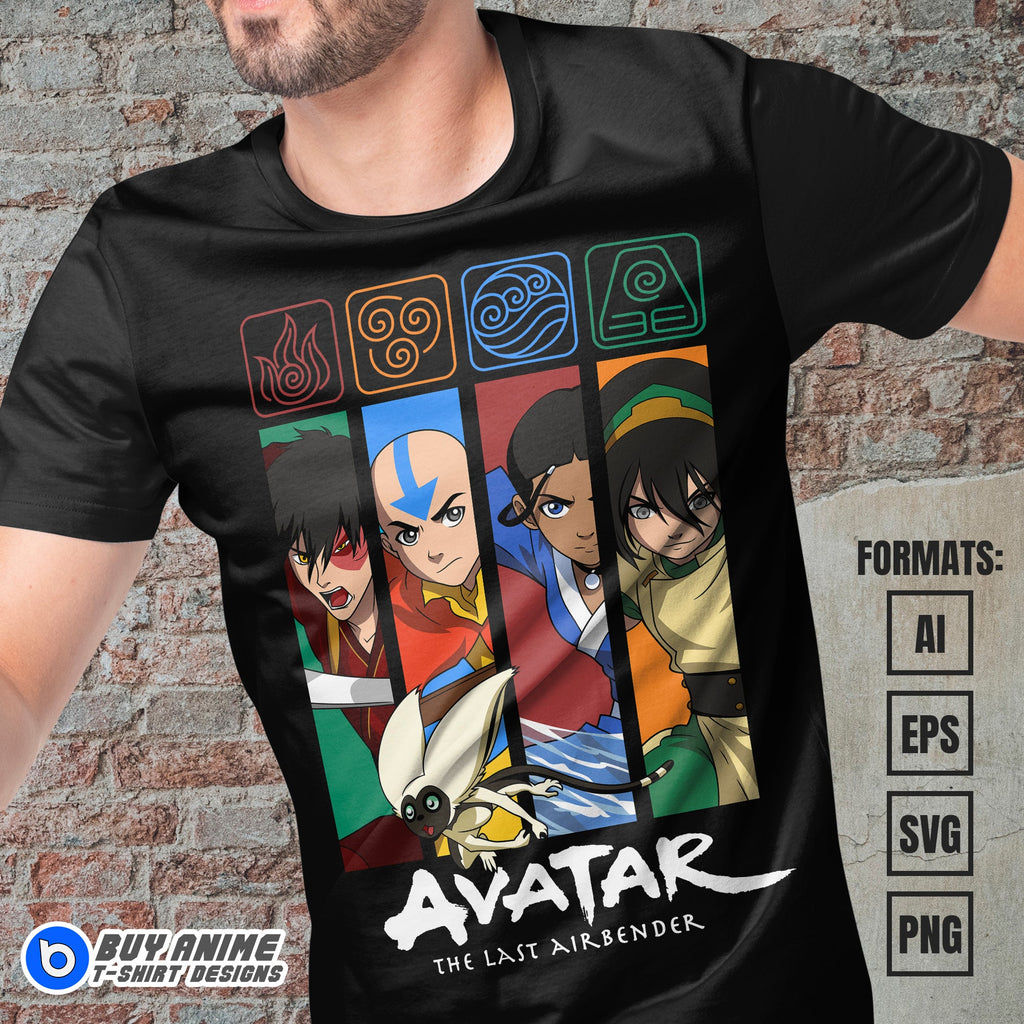 Premium Avatar The Last Airbender Anime Vector T-shirt Design Template