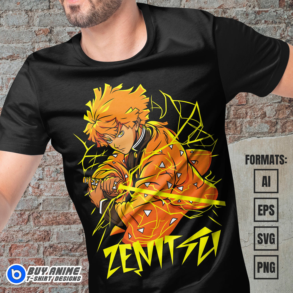 Premium Zenitsu Demon Slayer Anime Vector T-shirt Design Template #7