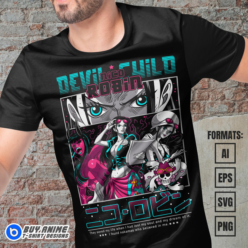 Premium Nico Robin One Piece Anime Vector T-shirt Design Template #6