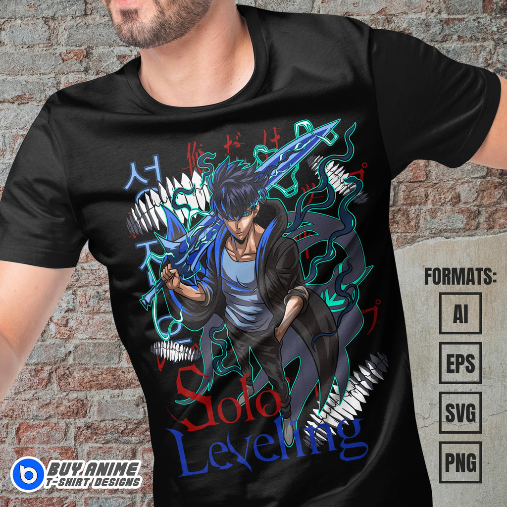 Premium Sung Jin-Woo Solo Leveling Anime Vector T-shirt Design Template #6