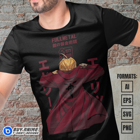 Premium Edward Elric Fullmetal Alchemist Anime Vector T-shirt Design Template #4