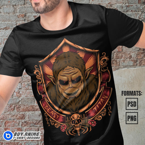 Premium Beast Titan Attack on Titan Anime Vector T-shirt Design Template