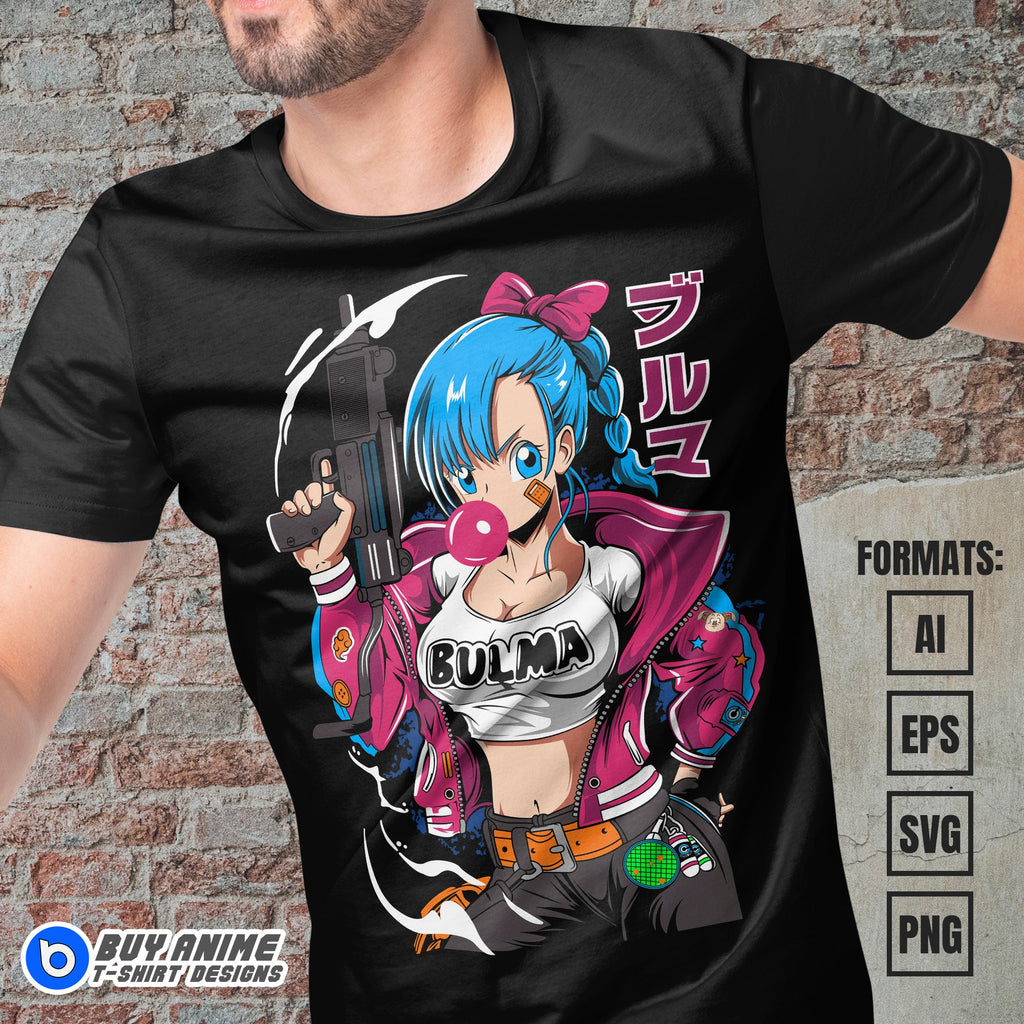 Premium Bulma Dragon Ball Anime Vector T-shirt Design Template #9