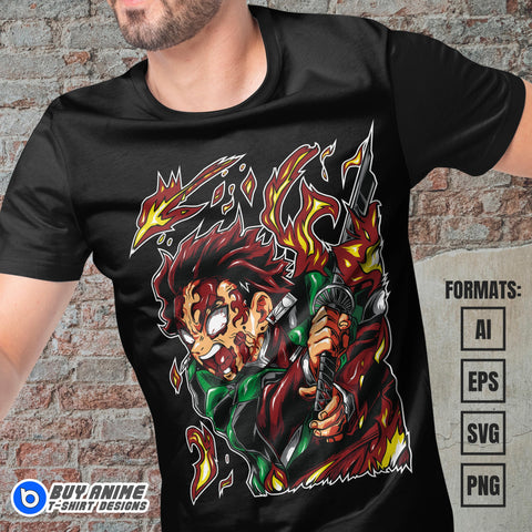 Premium Tanjiro Kamado Demon Slayer Anime Vector T-shirt Design Template #14