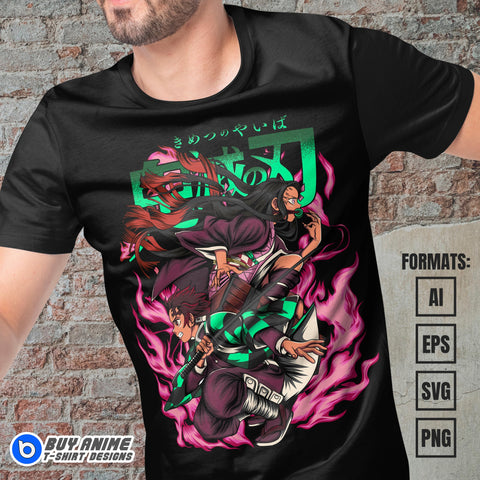 Premium Tanjiro x Nezuko Demon Slayer Anime Vector T-shirt Design Template