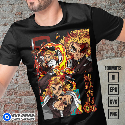 Premium Kyojuro Rengoku Demon Slayer Anime Vector T-shirt Design Template #5