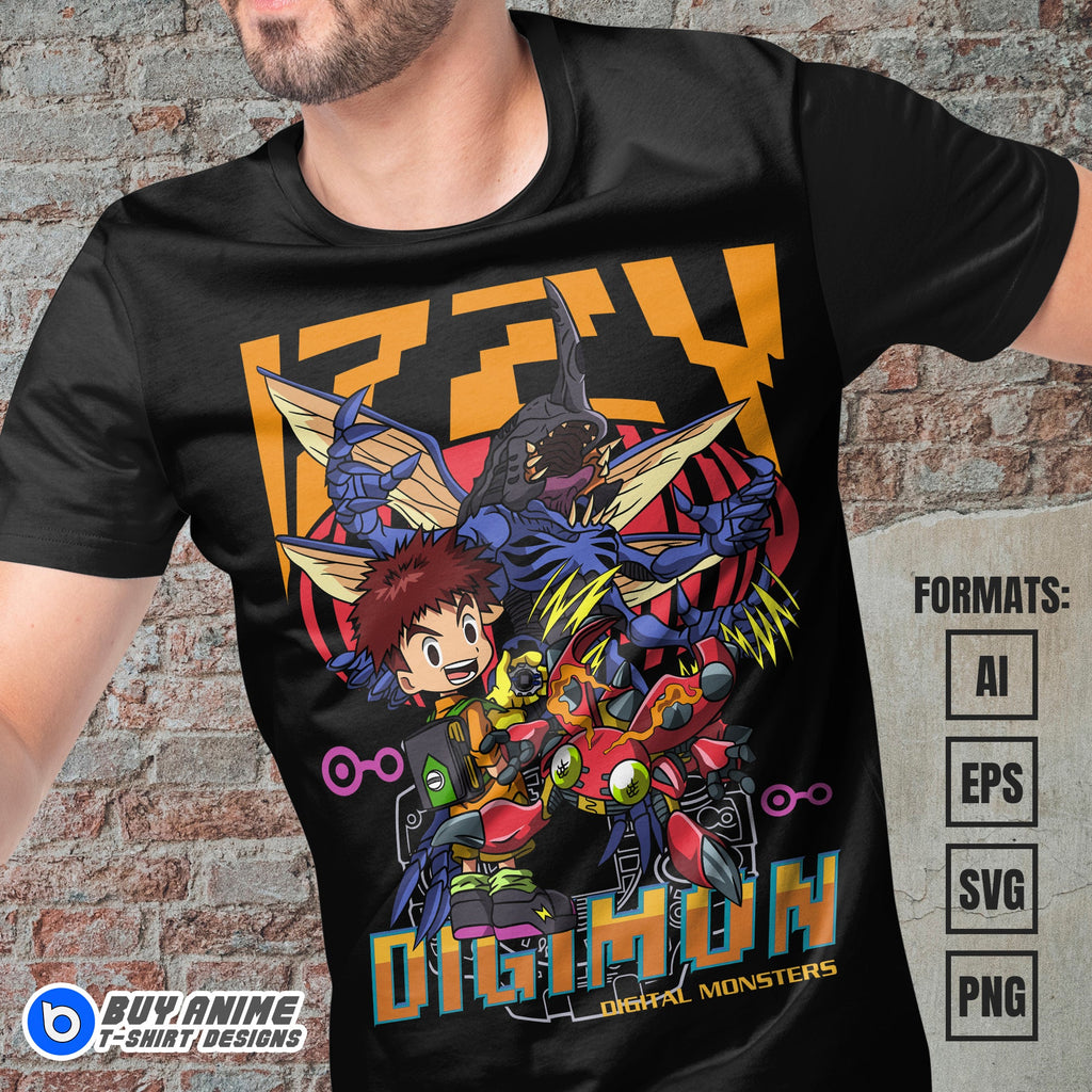 Premium Izzy x Kabuterimon Digimon Anime Vector T-shirt Design Template