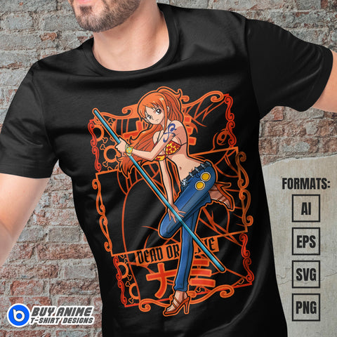 Premium Nami One Piece Anime Vector T-shirt Design Template #9