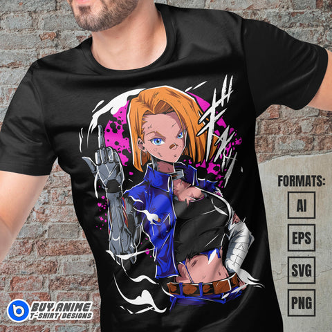 Premium Android 18 Dragon Ball Anime Vector T-shirt Design Template #6