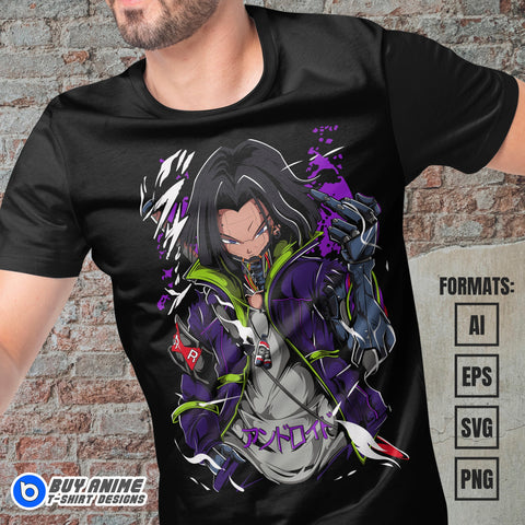 Premium Android 17 Dragon Ball Anime Vector T-shirt Design Template