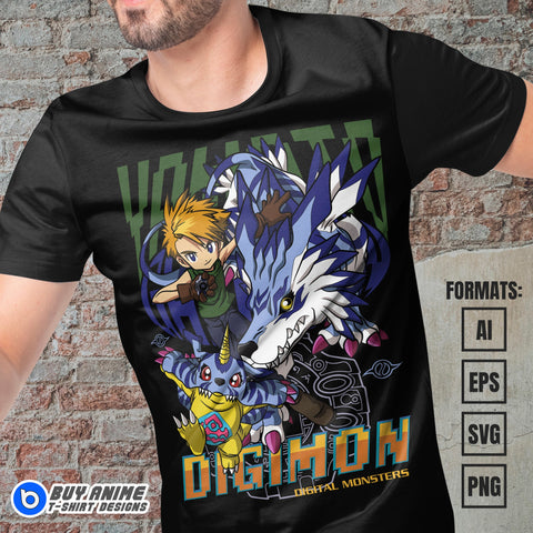 Premium Yamato x Garurumon Digimon Anime Vector T-shirt Design Template