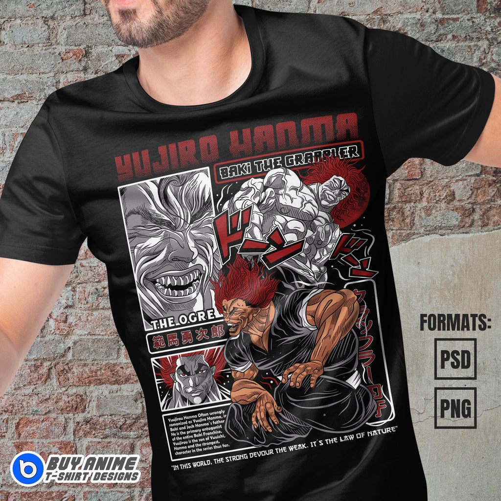 Premium Yujiro Hanma Baki The Grappler Vector T-shirt Design Template #3