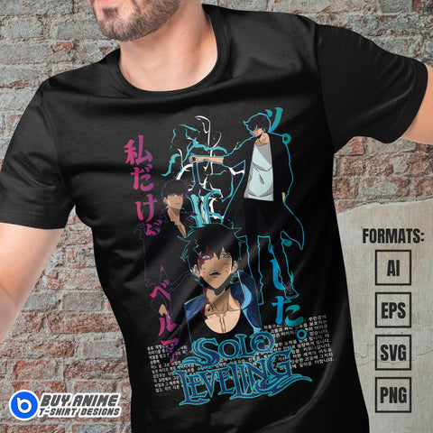 Premium Sung Jin-Woo Solo Leveling Anime Vector T-shirt Design Template #7