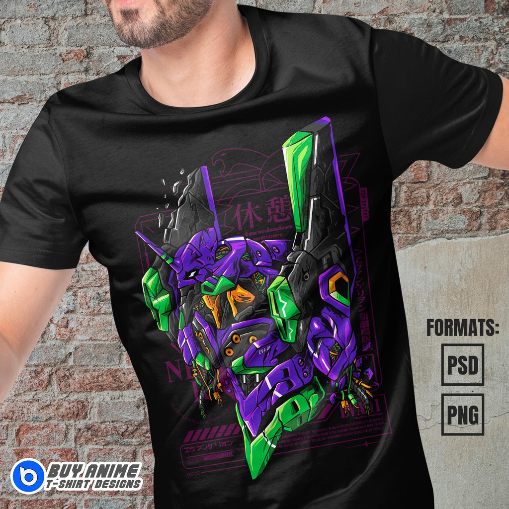 Premium Neon Genesis Evangelion Anime Vector T-shirt Design Template