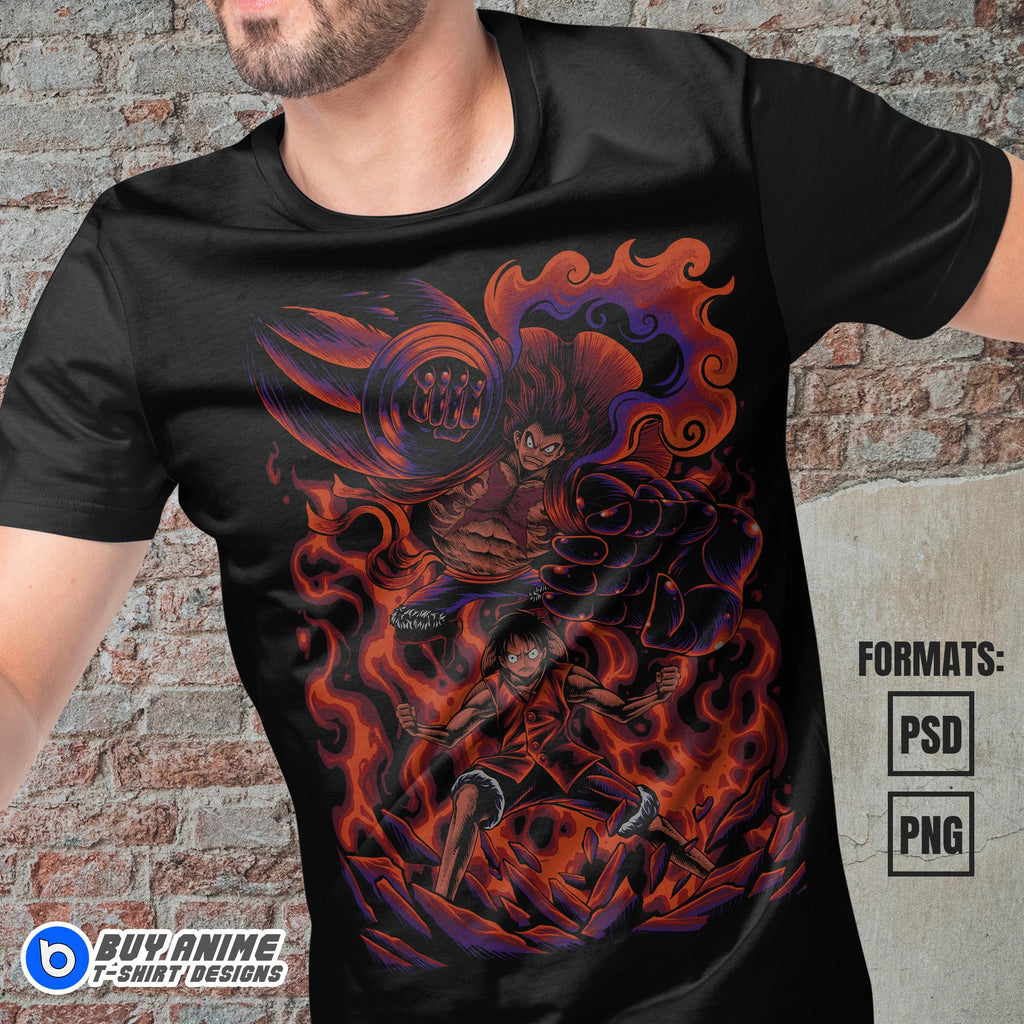 Premium Luffy Gear 4 One Piece Anime Vector T-shirt Design Template #3