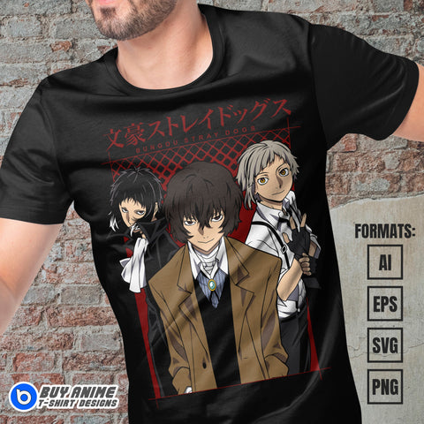 Premium Bungo Stray Dogs Anime Vector T-shirt Design Template