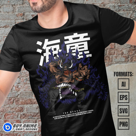 Premium Kaido One Piece Anime Vector T-shirt Design Template