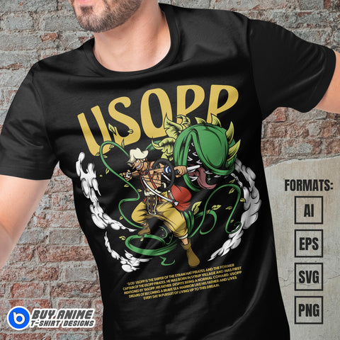 Premium Usopp One Piece Anime Vector T-shirt Design Template