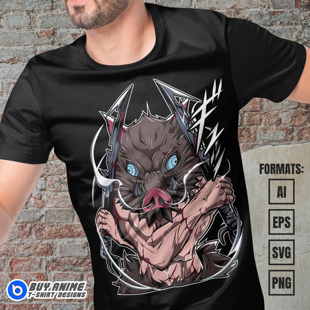 Premium Inosuke Demon Slayer Anime Vector T-shirt Design Template