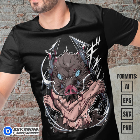 Premium Inosuke Demon Slayer Anime Vector T-shirt Design Template