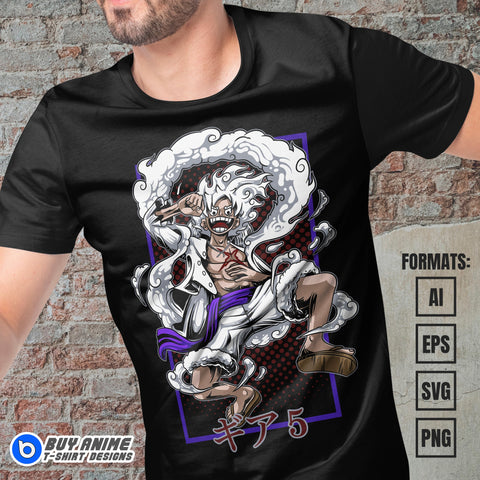 Premium Luffy Gear 5 One Piece Anime Vector T-shirt Design Template #10