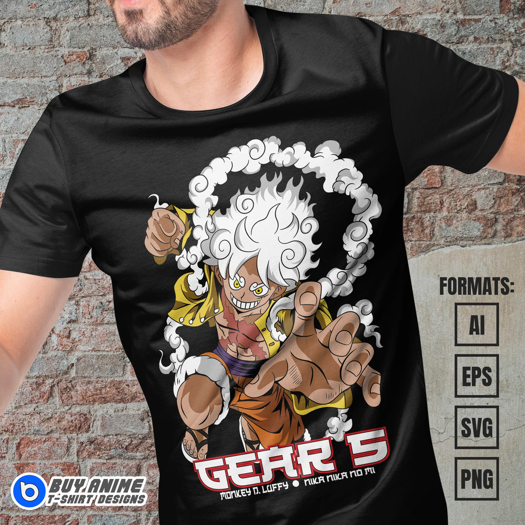 Premium Luffy Gear 5 One Piece Anime Vector T-shirt Design Template #11