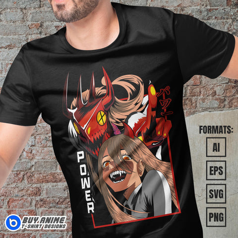 Premium Power Chainsaw Man Anime Vector T-shirt Design Template