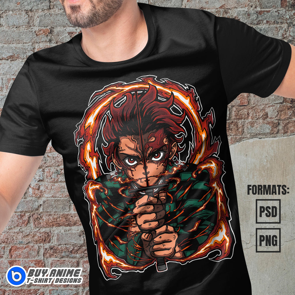 Premium Tanjiro Kamado Demon Slayer Anime Vector T-shirt Design Template #4