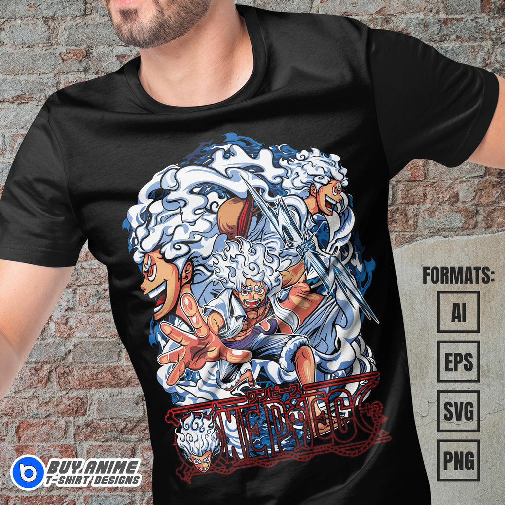 Premium Luffy Gear 5 One Piece Anime Vector T-shirt Design Template #12