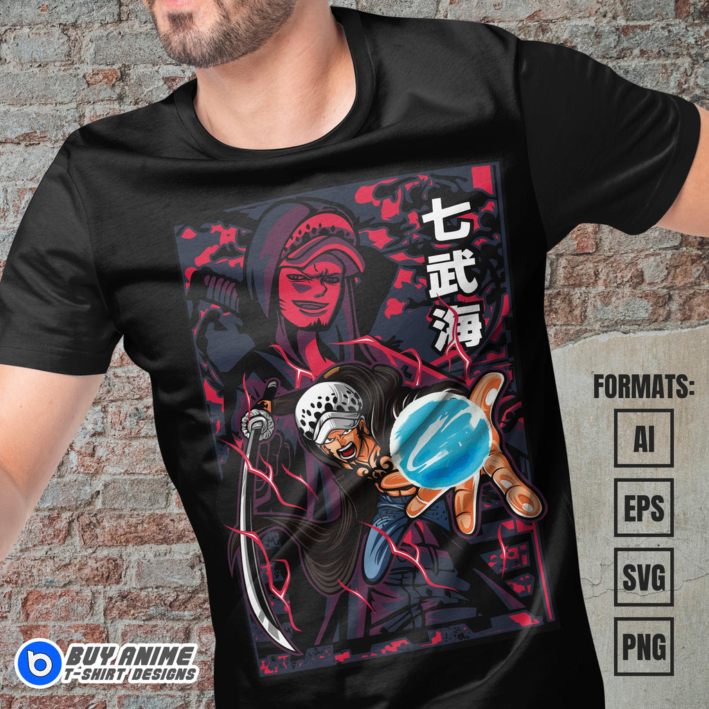 Premium Trafalgar Law One Piece Anime Vector T-shirt Design Template