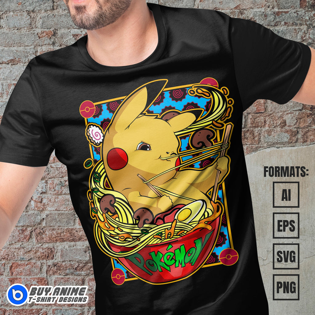 Premium Pikachu Pokemon Anime Vector T-shirt Design Template