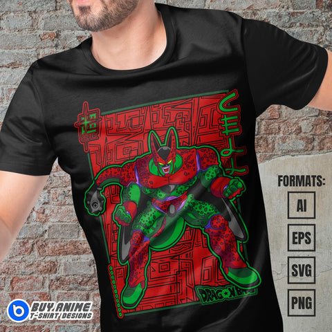 Premium Cell Dragon Ball Anime Vector T-shirt Design Template #3