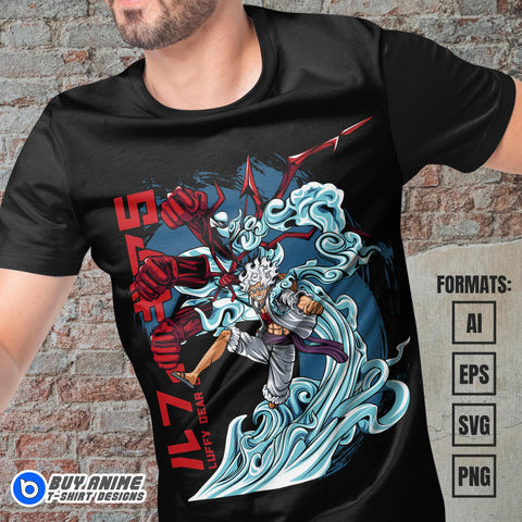 Premium Luffy Gear 5 One Piece Anime Vector T-shirt Design Template #3