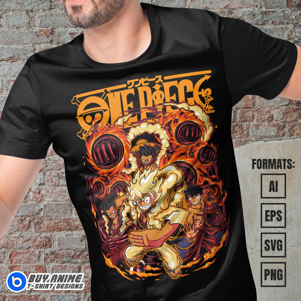 Premium Luffy Sun God Nika One Piece Anime Vector T-shirt Design Template #3