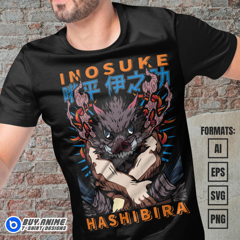 Premium Inosuke Demon Slayer Anime Vector T-shirt Design Template #6