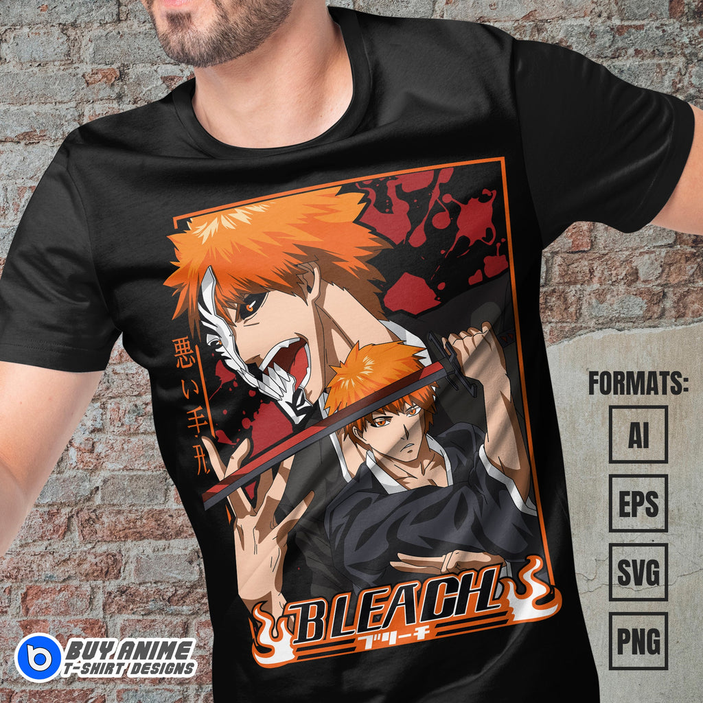 Premium Ichigo Kurosaki Bleach Anime Vector T-shirt Design Template #6